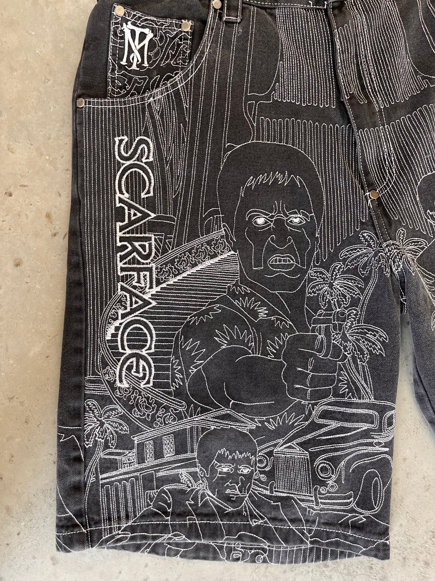 (38x11) Grail AOP embroidered Scarface jorts