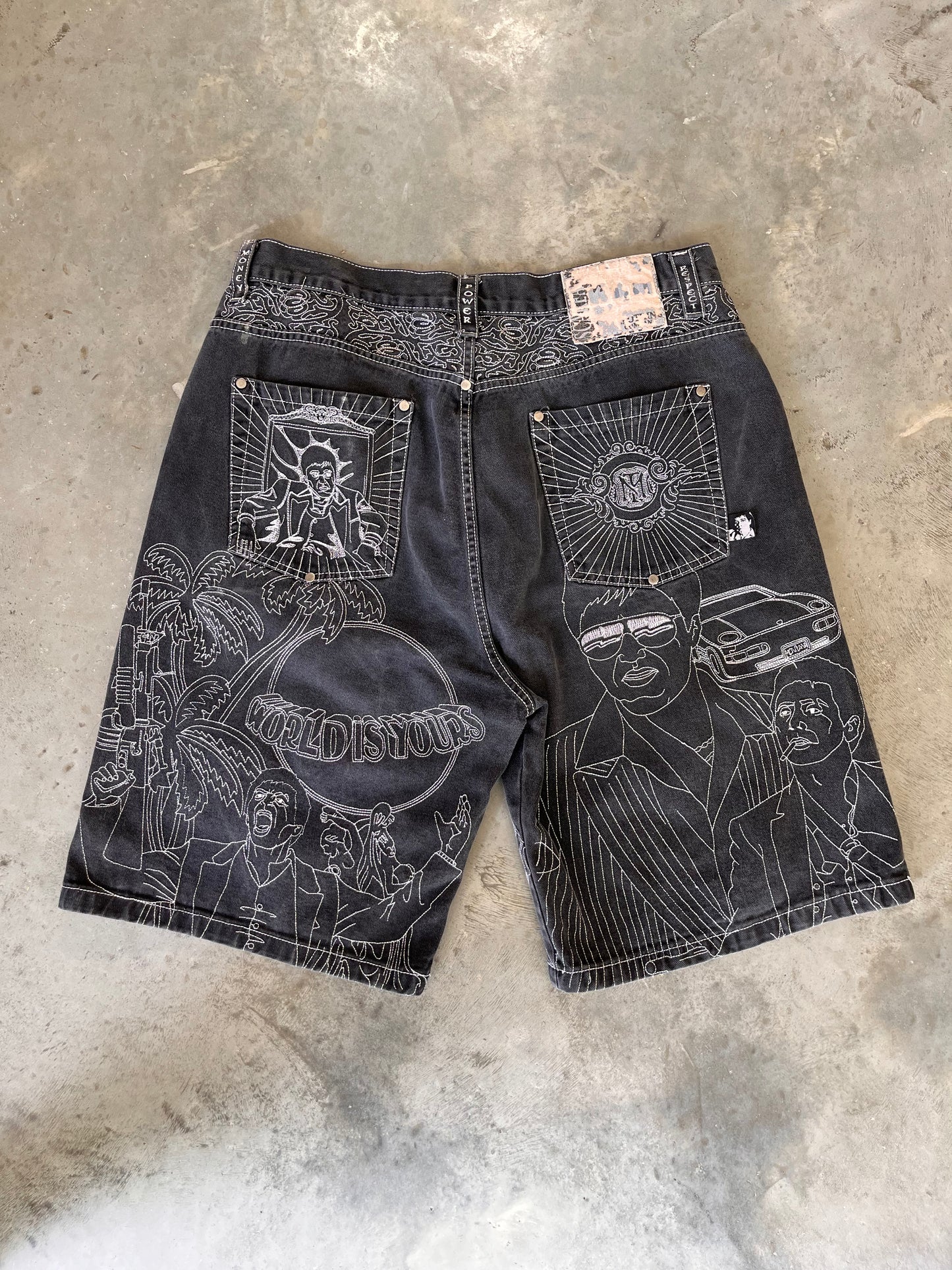 (38x11) Grail AOP embroidered Scarface jorts